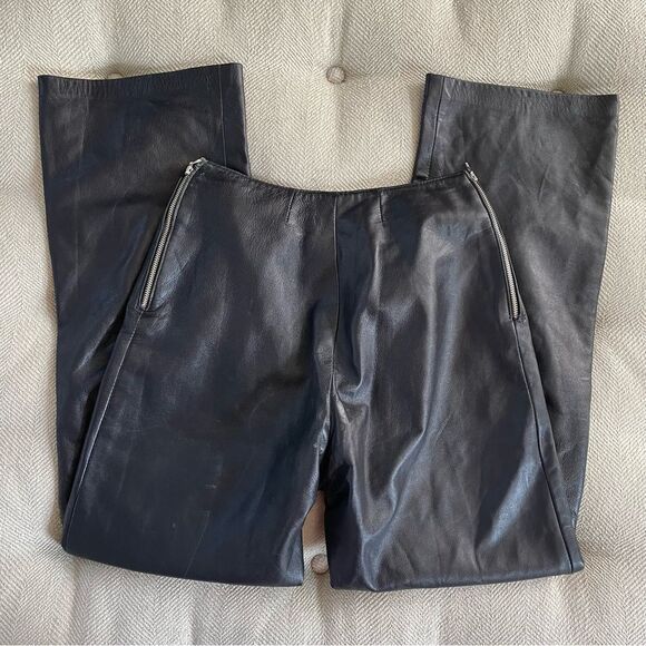 Danier Black Leather Straight Leg Ankle Crop Pants Lined Side Zip 26 XS 2 - Picture 4 of 11